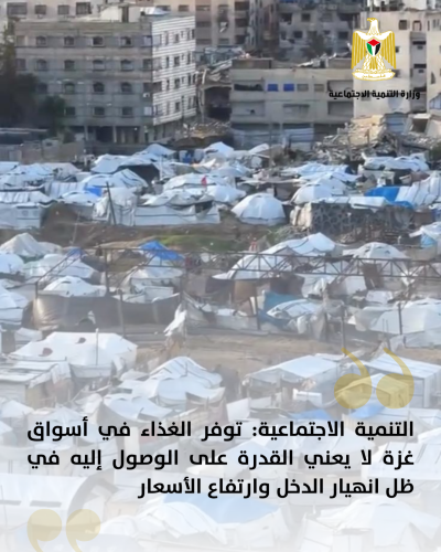 التنمية الاجتماعية: توفر الغذاء في أسواق غزة لا يعني القدرة على الوصول إليه في ظل انهيار الدخل وارتفاع الأسعار  